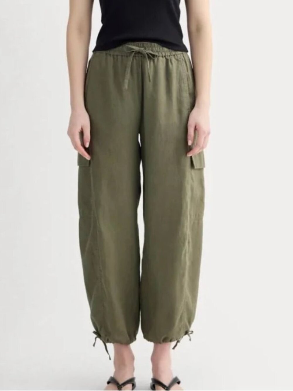Everlane Linen Cargo Curve Pants Kalamata Green Women's Size Medium Utility